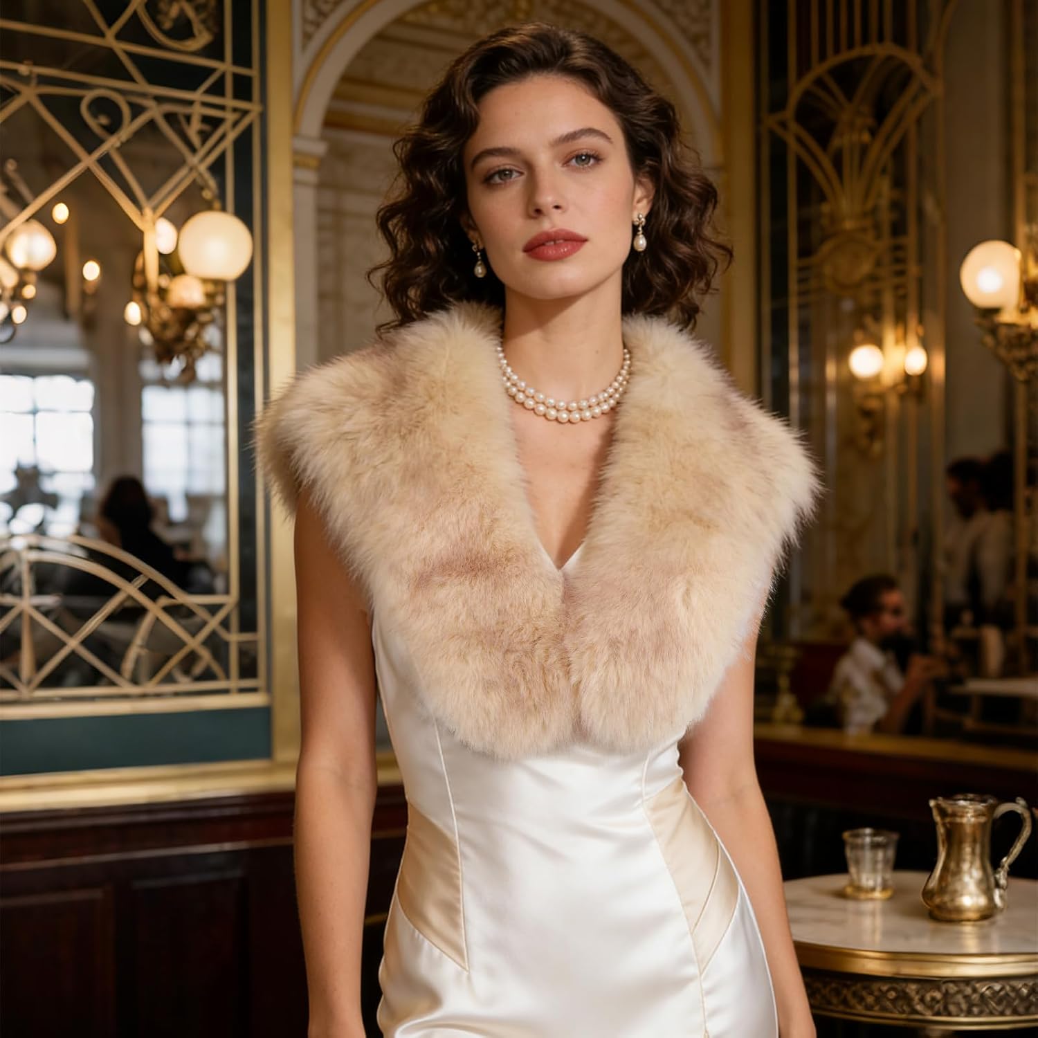 XEPST Faux Fur Shawl for Women, Women's Faux Fur Collar Scarf Wrap Winter Neck Warmer - Image 4