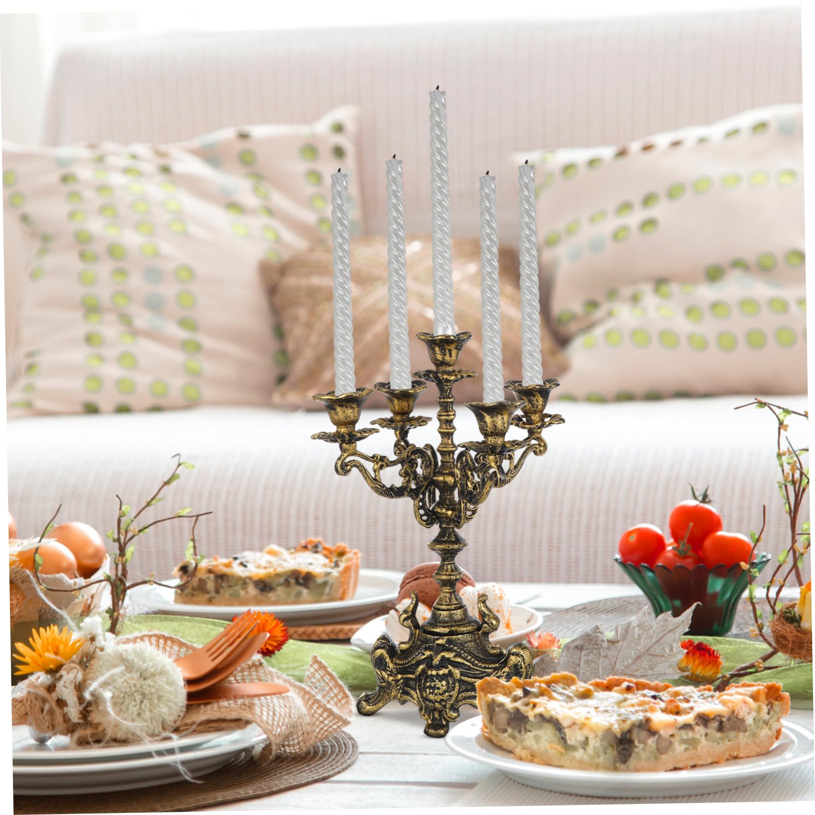 Candelabro de Hierro Fundido Dorado Estilo Retro para Mesa