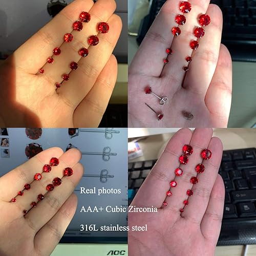 Miniatura 6 de Juego de 6 pares de aretes tipo dormilona hipoalergénicos con circonita cúbica de acero inoxidable 316L, 0.118-0.315 in