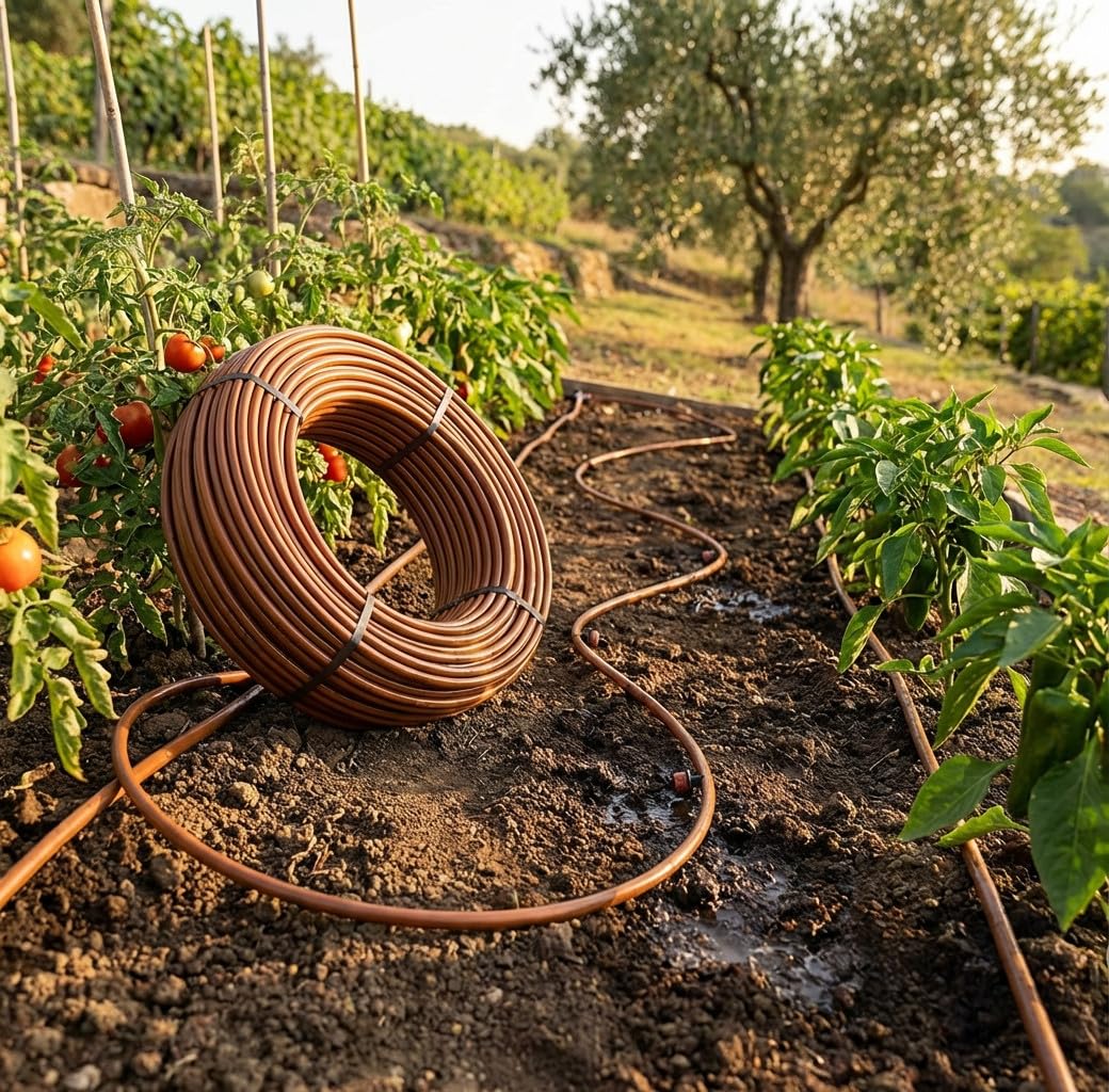 Suinga Tuberia de Riego por Goteo 16 mm | Manguera riego por goteo cada 50 cm, tubo goteo de 200 metros | kit riego por goteo marrón para Jardines, Terrazas, Huertos y Macetas