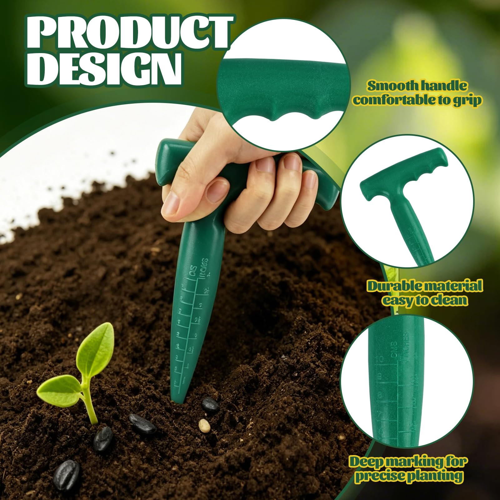 Plantoir à Bulbes avec Échelle de Profondeur Intégrée, Outil Ergonomique pour Plantation Précise de Bulbes, Légumes, Fleurs, Design Robuste pour Jardinage facile et Efficace, Vert