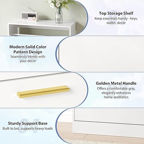 Miniatura 5 de Armario de zapatos con 2 cajones abatibles, armario de zapatos blanco para entrada, organizador de zapatos moderno de madera, estantes pequeños y