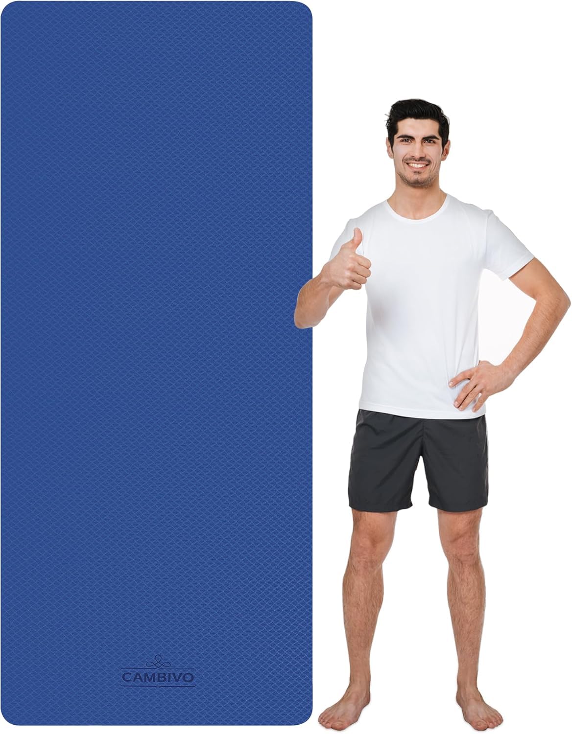 CAMBIVO Extra Long Yoga Mat for Tall Yogis - 213x81cm XL TPE Exercise Mat for Professional Practice for Stretching & Planks - Non-Slip Fitness Mat with Carrying Strap Included (Blue)