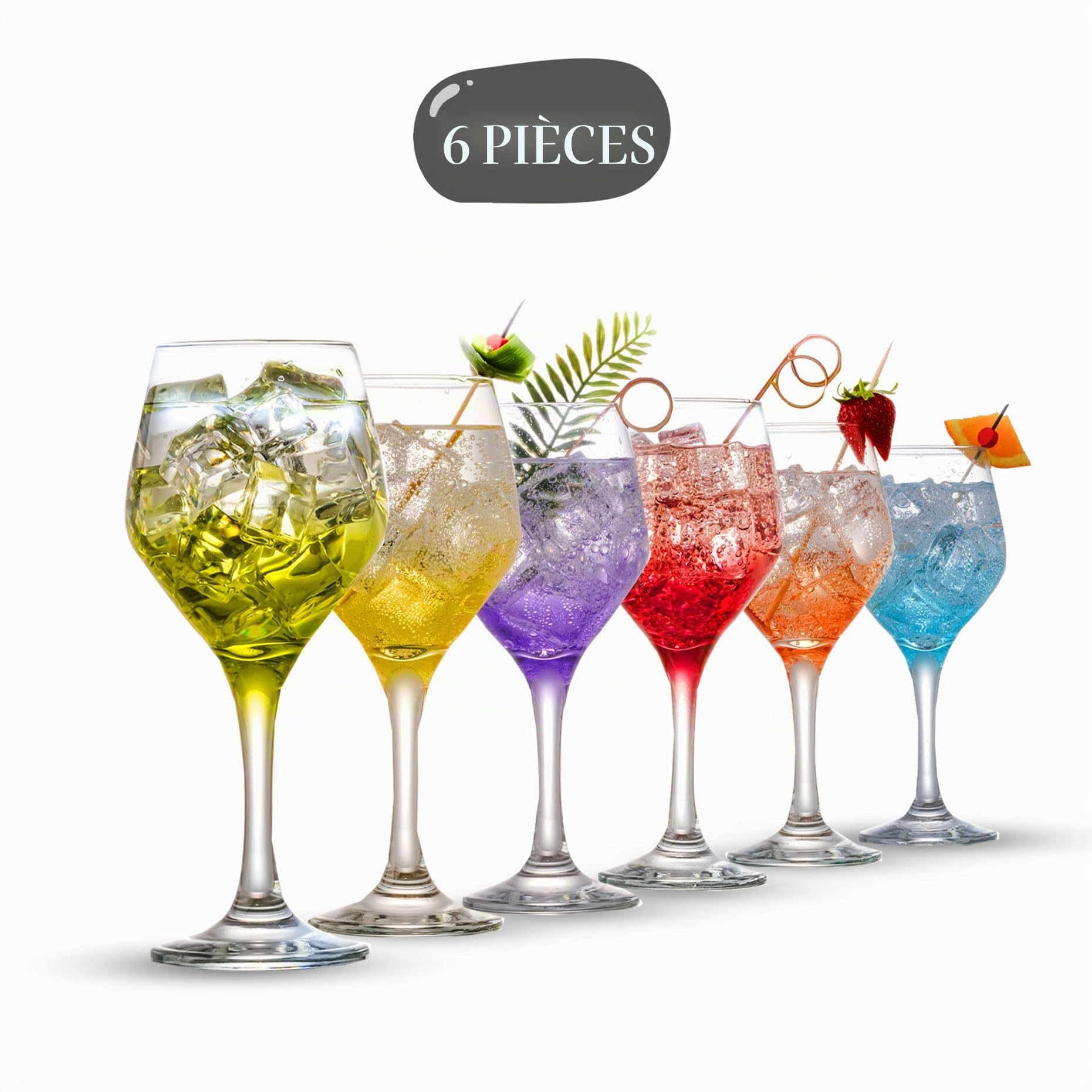 Verres à Vin Colorés Lot de 6 (11oz/330ml), Verre à Champagne, Cocktail, Martini, Coupé, Verres Aperol Spritz, Verrerie à Longue Tige
