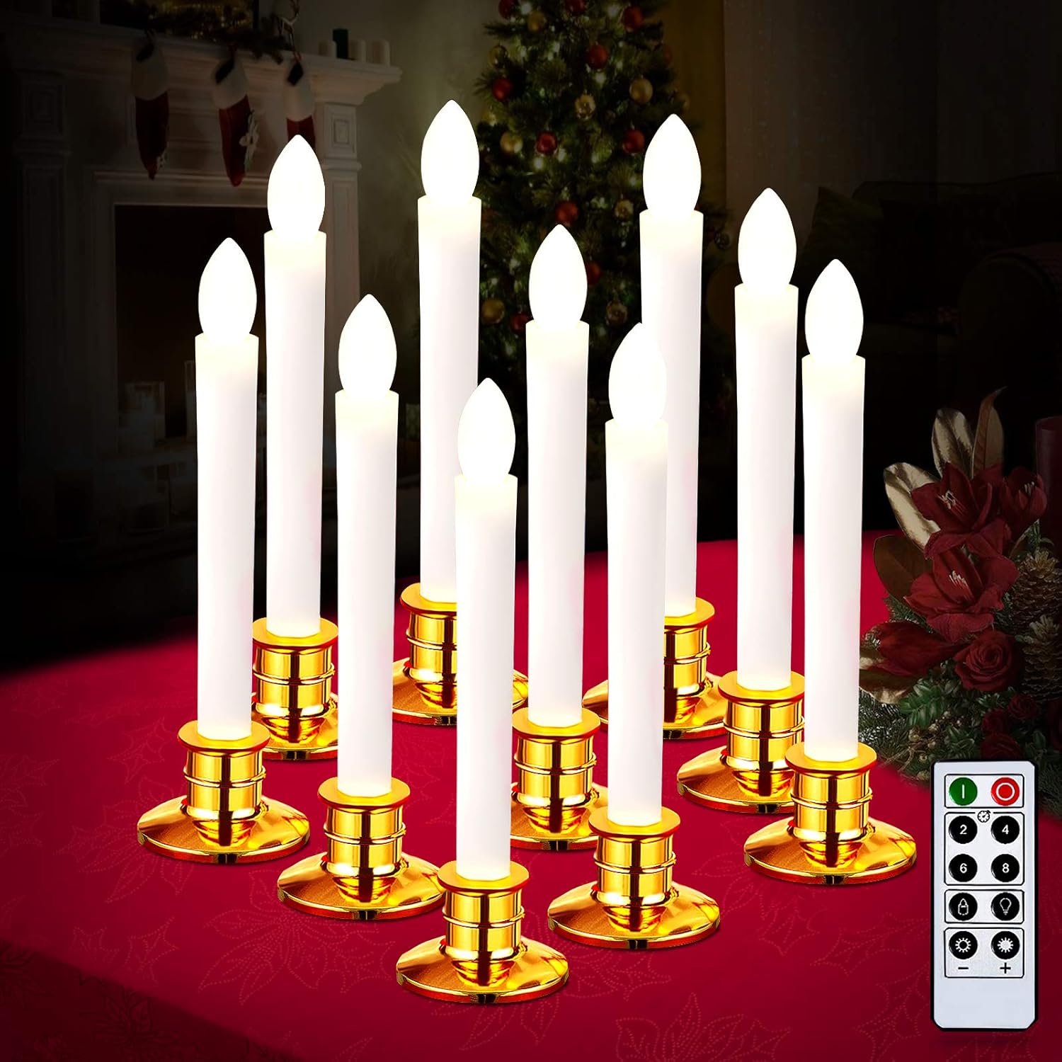 Sunolga 10pcs Window Candles, Battery Operated Candles with Suction Cups, Remote Timers, LED Flameless Candles with Removable Gold Candle Holders for Home Wedding Party Christmas Decorations : Tools & Home Improvement