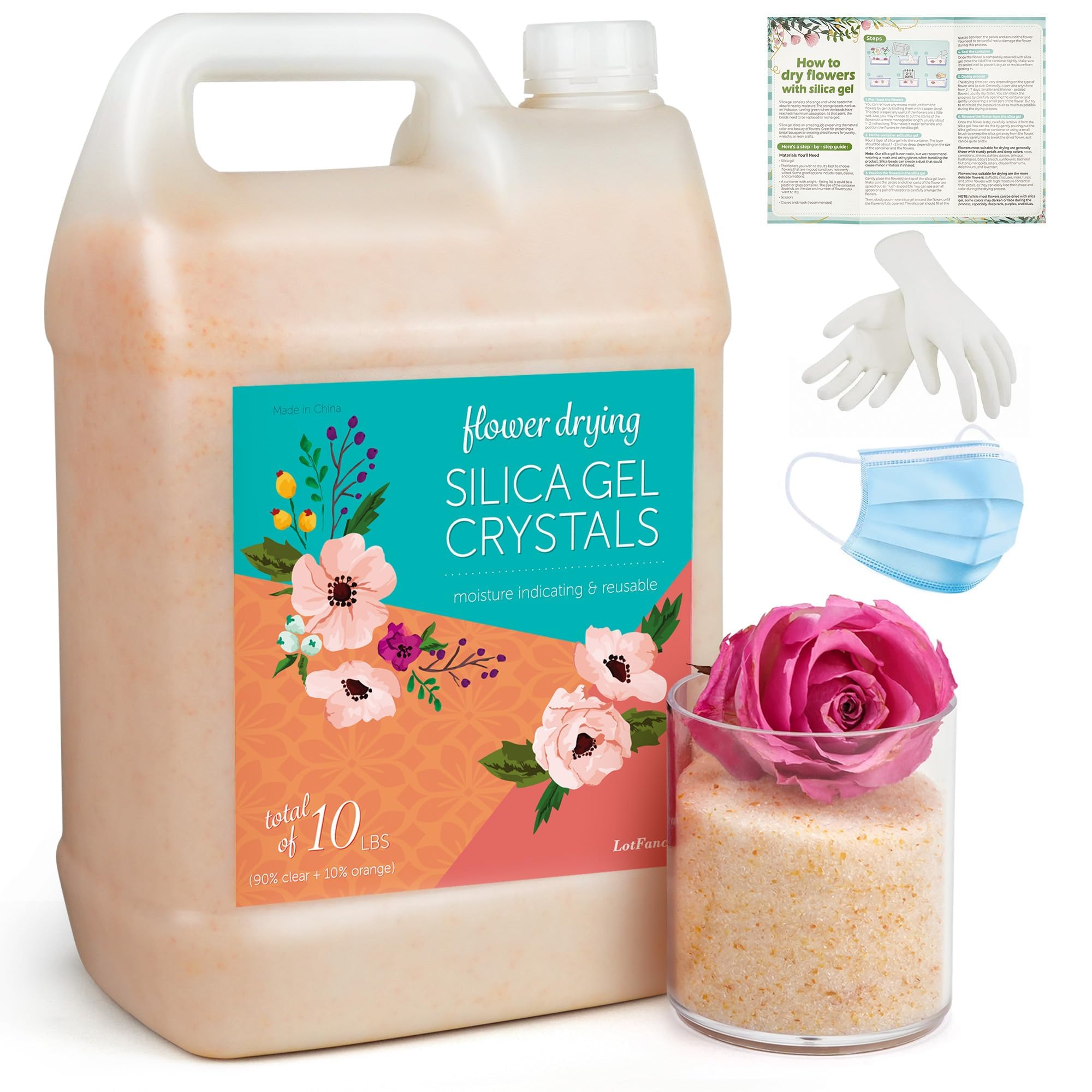 LotFancy Cristales de secado de flores de gel de sílice de 10 libras, indicador de color, reutilizables
