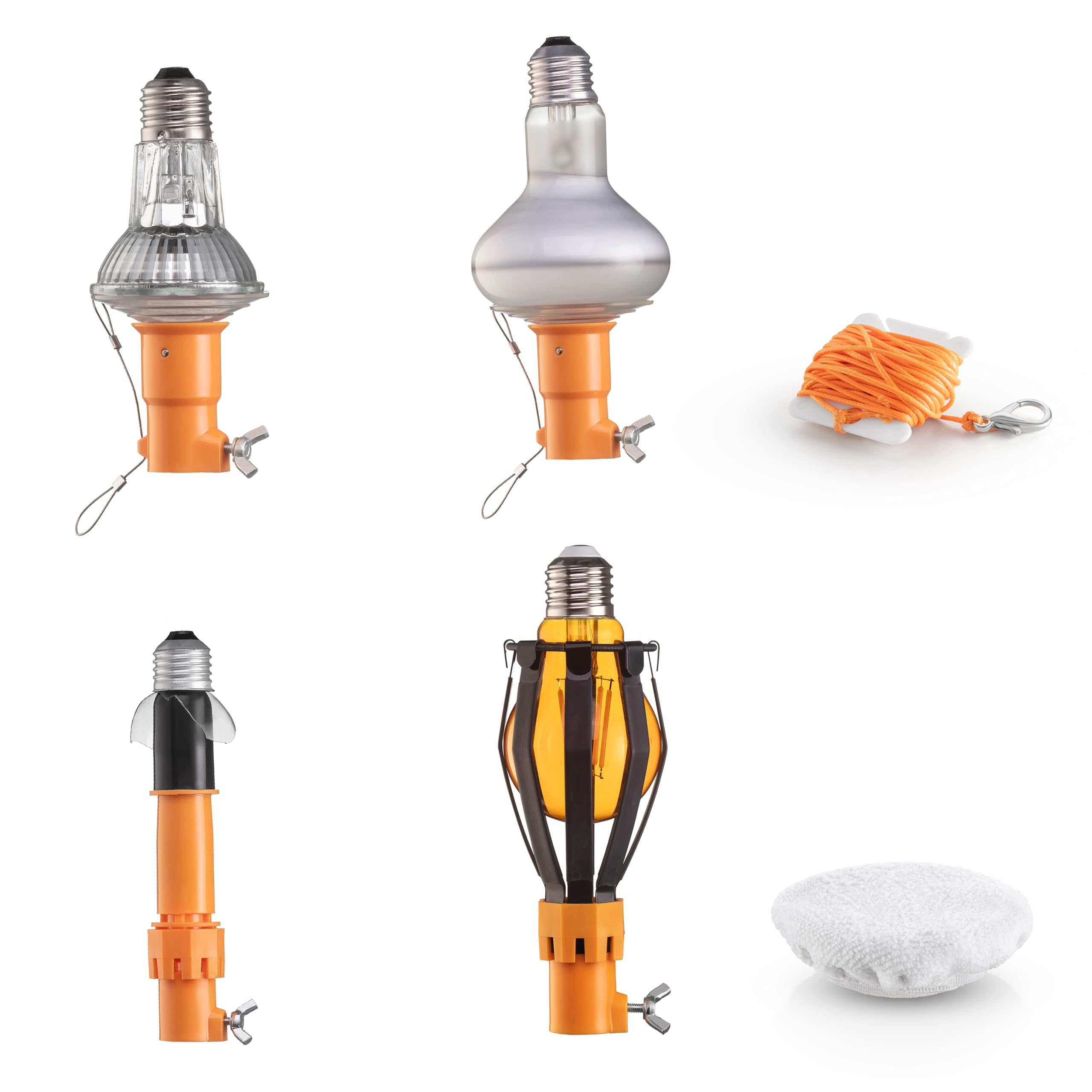 Light Bulb Changer Attachment Kit // Light Bulb Grabber Fits All Extension Poles with Standard ACME Thread with Suction Cup, Light Bulb Removal Tool, Microfiber Cloth and Basket (Pole Sold Separately)