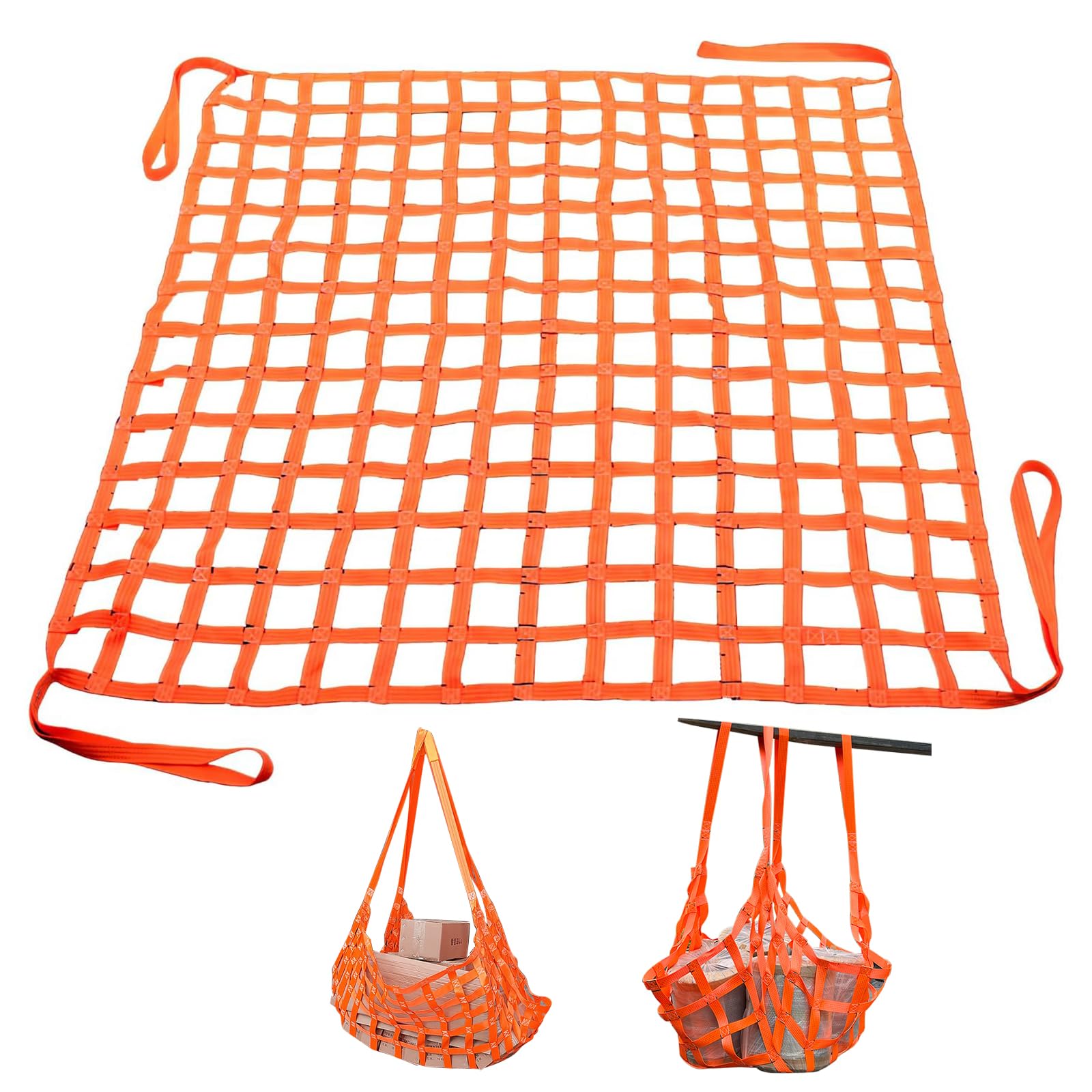 Réseau de chargement suspendu, filet de levage, 1 x 1 m, 300 kg, en polyester, filet de levage de charge, filet à sangle, filet suspendu à haute capacité de charge, sangles pour levage vertical