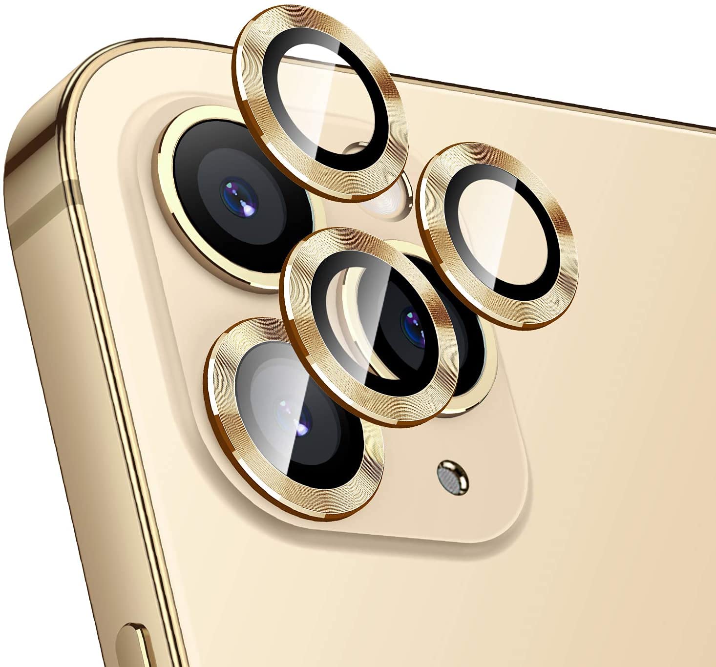 GTRONIC Camera Lens Protector for iphone 12 pro 6.1 inch, Premium HD Tempered Glass Metal Ring Aluminum Alloy Lens Screen Cover Film (Gold)