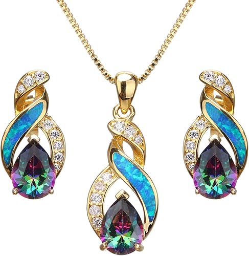 Hermosa Conjuntos de Joyería de Ópalo Creado Australiano Collar Pendientes Regalos del Día de la Madre Joyería para Mamá