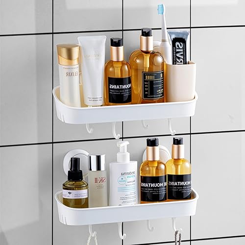 TAILINK 2 paquetes de ventosa para ducha con 4 ganchos, estante de ducha con ventosa, estante de ducha de plástico extraíble y reutilizable,