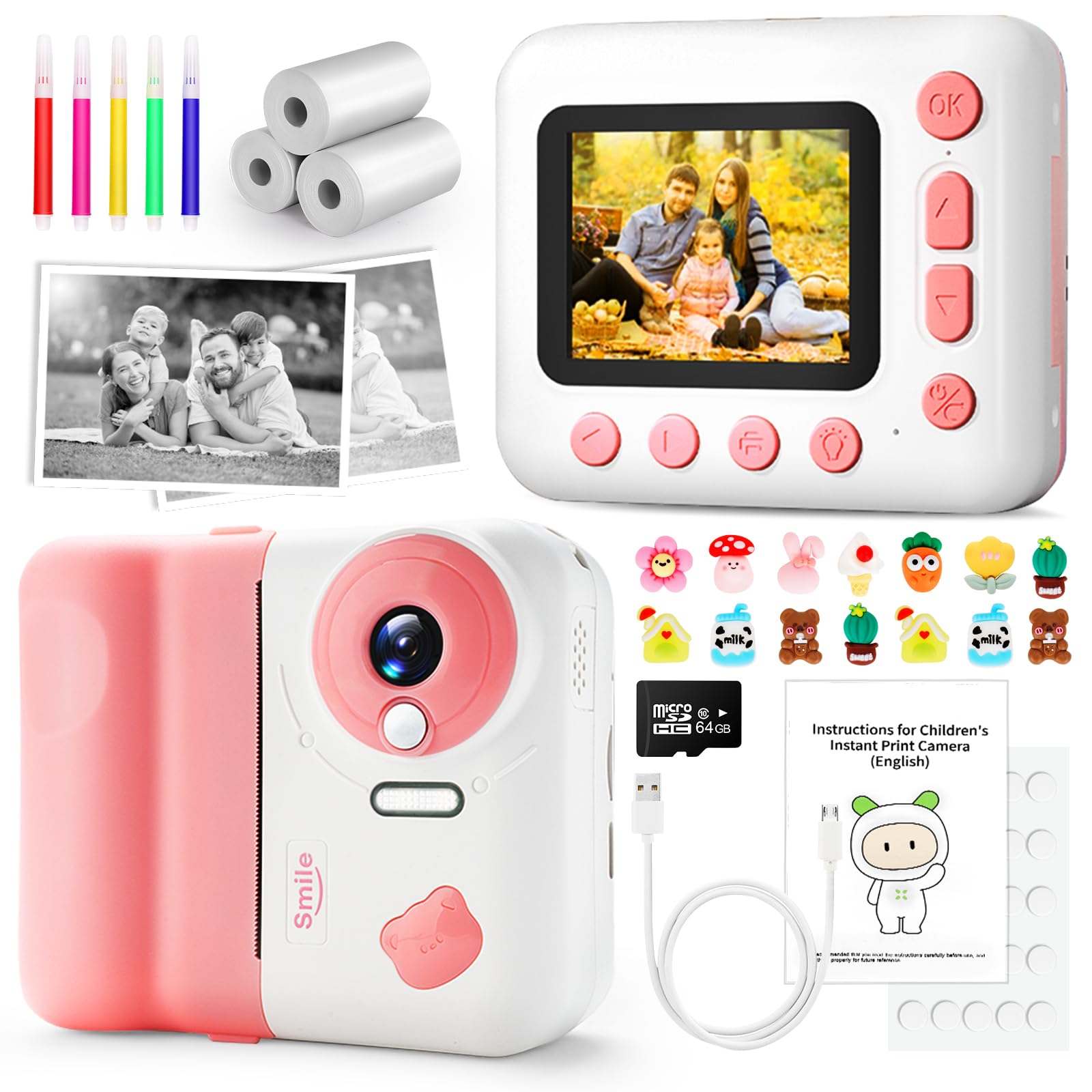IEEILULU Cámara Instantánea Infantil 1080P Con 64GB – Imprime, Colorea Y Crea Recuerdos Para Niñas Y Niños De 3 A 12 Años
