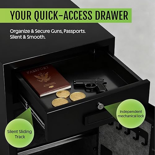 Miniatura 3 de KAER Caja de seguridad ignífuga de 5.1 pies cúbicos impermeable con cajón, 3 métodos de desbloqueo, alerta de vibración y modo silencioso, cajas