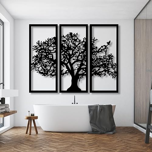Miniatura 7 de Gamino Arte de pared de metal árbol de la vida, arte de pared de árbol de metal, decoración de pared de metal de 3 piezas, esculturas de metal para