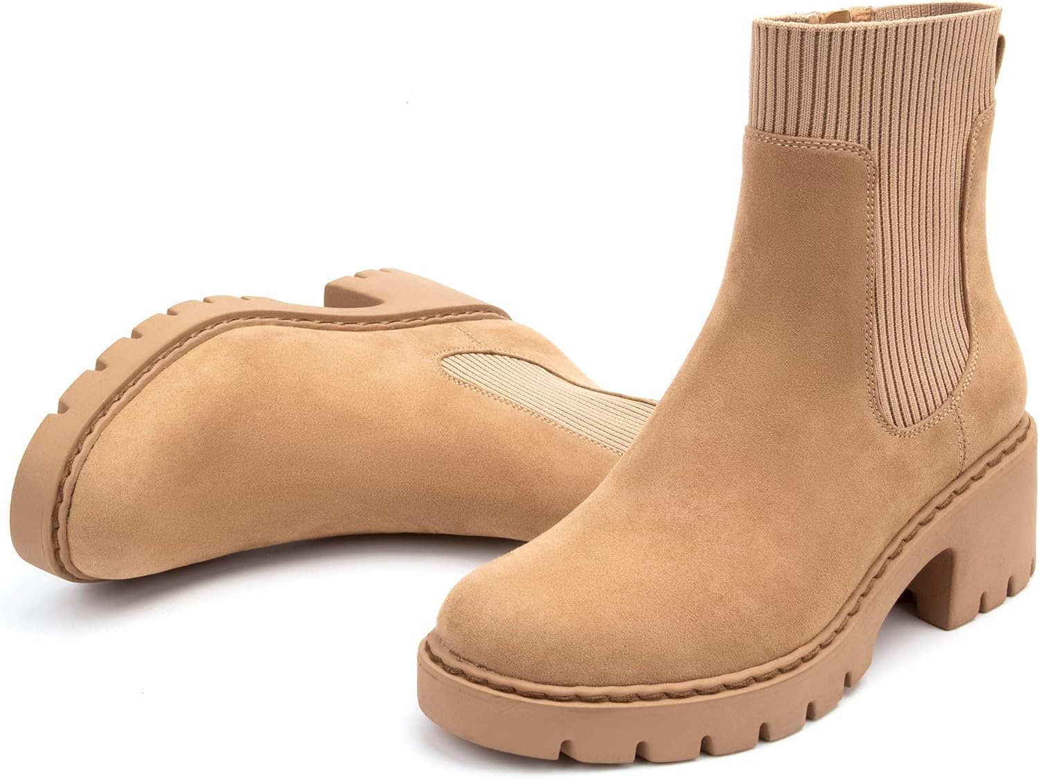 Women's Chelsea Boots Platform Elastic Zippers Chunky Heel Lug Sole Comfort Slip On Boot for Women - Image 4