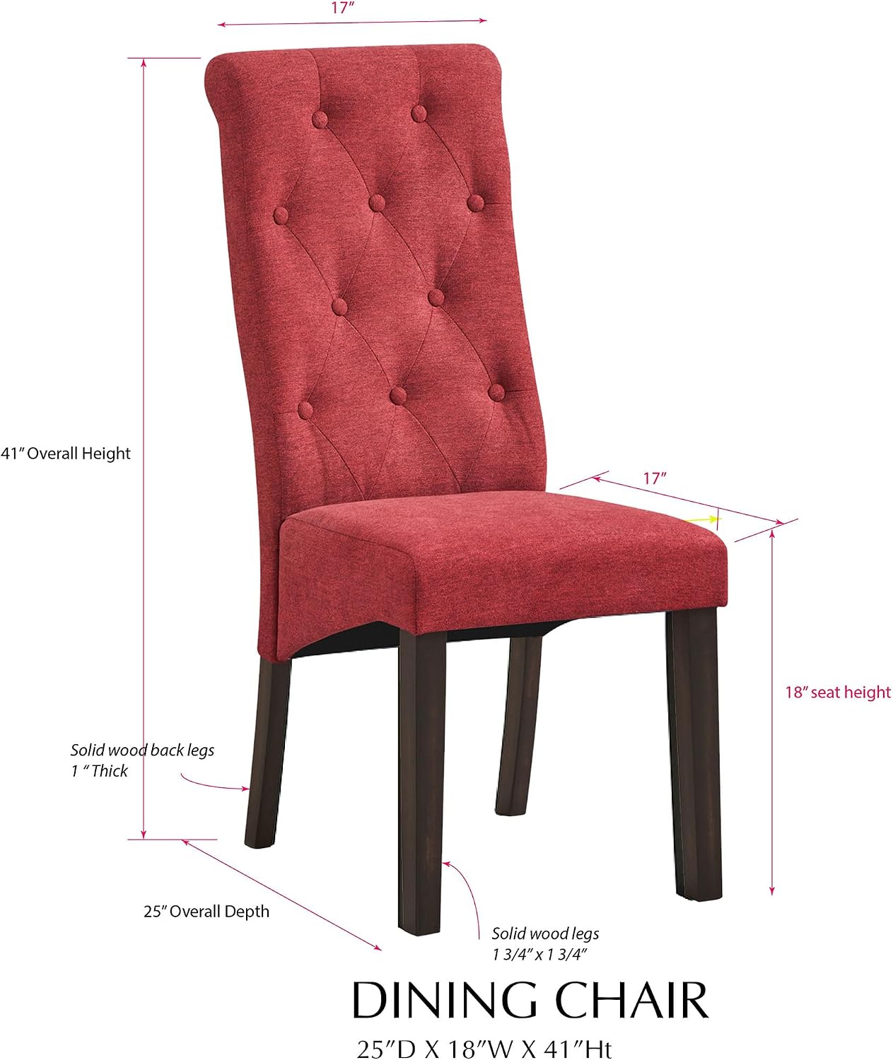 Kings Brand Furniture - Lemont Tufted Upholstered Parsons Dining Chair, Set of 2, Red