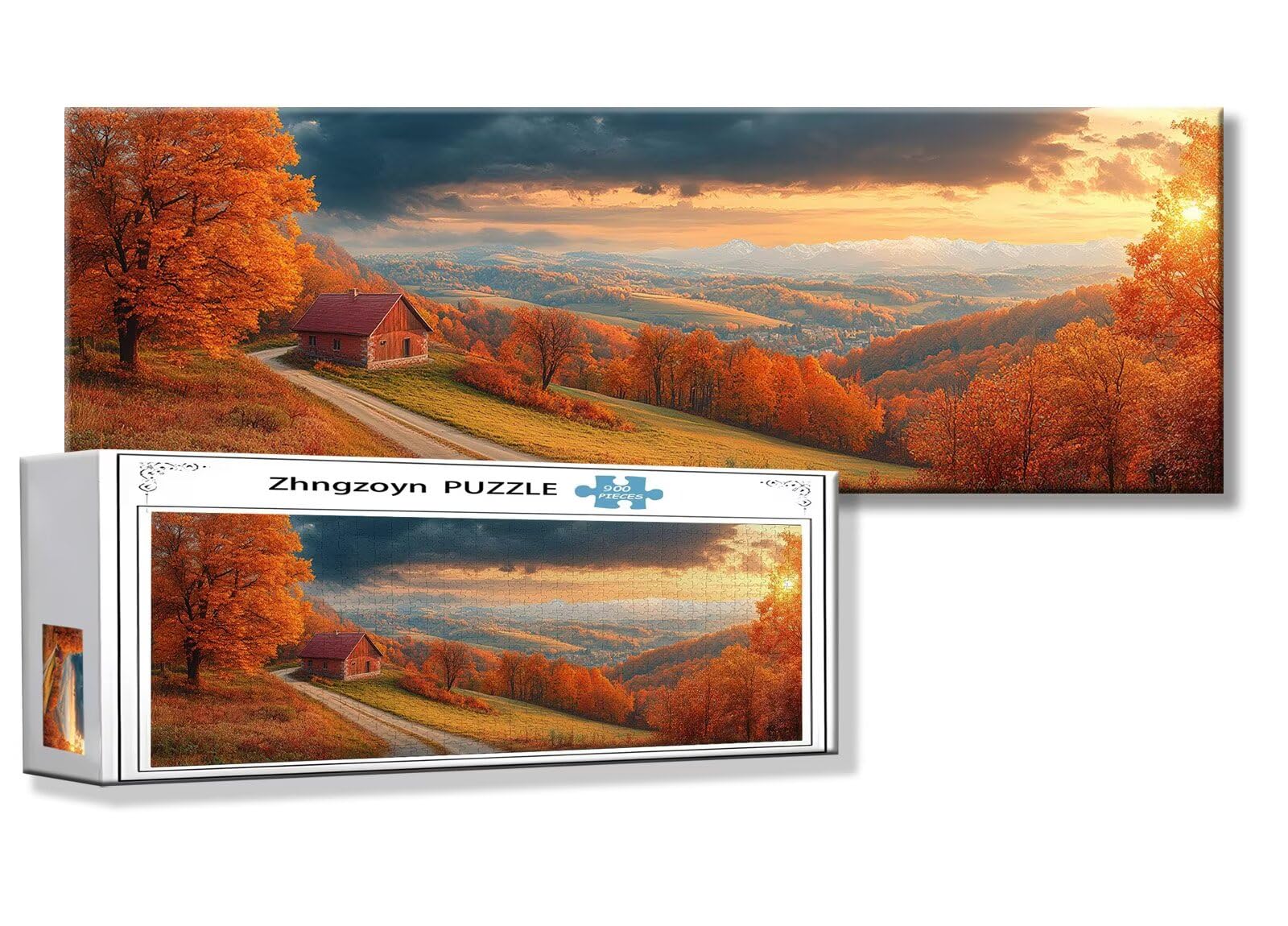 Puzzle Automne 900 Pieces Paysage Puzzle Adultes 87 x 34 cm DIY Difficile Classiques Jigsaw Panoramique, Adulte Jeu éducatif, 2025 Bois Jigsaw Art Impossible Famille Challenge, Cadeau pour Femme Q-2