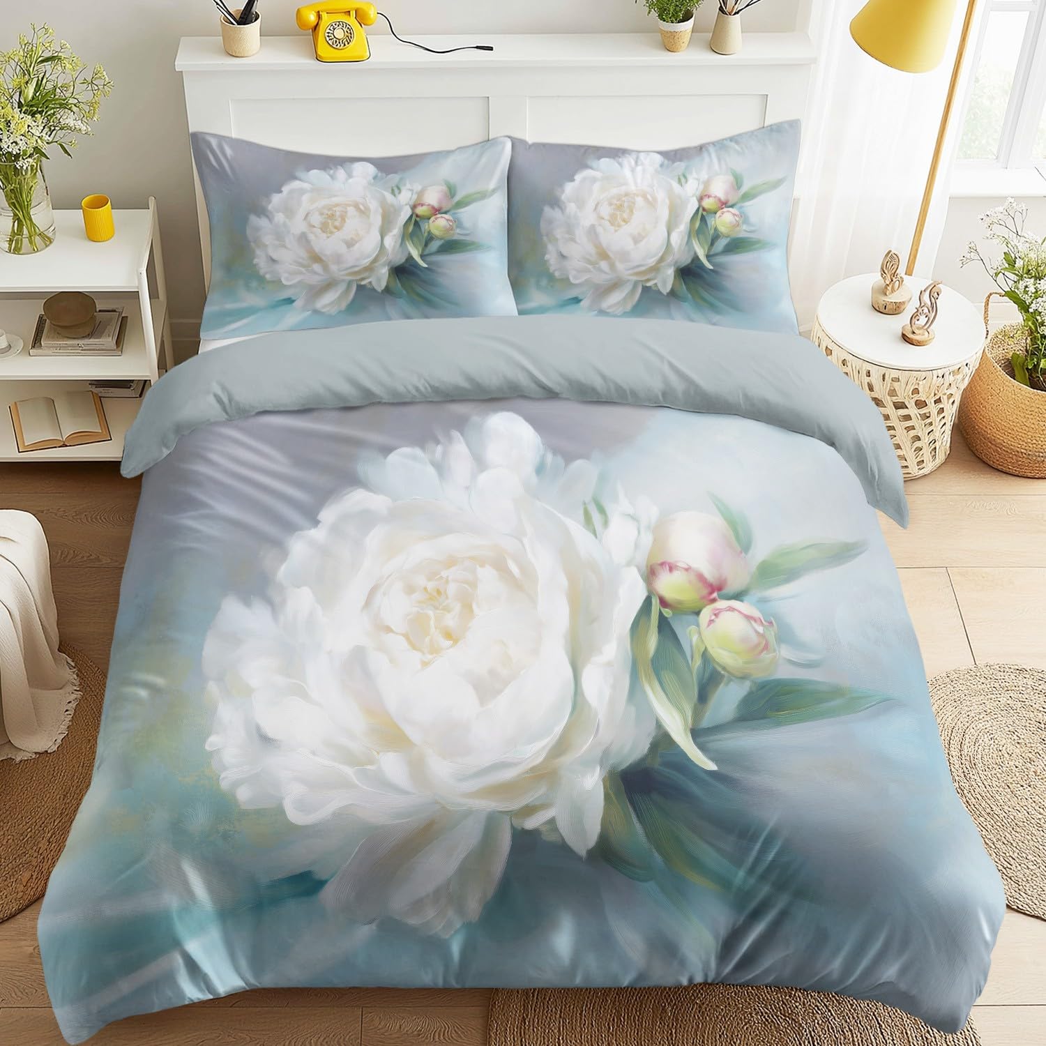 Housse de couette 140x200 pivoines roses lit 1 personne