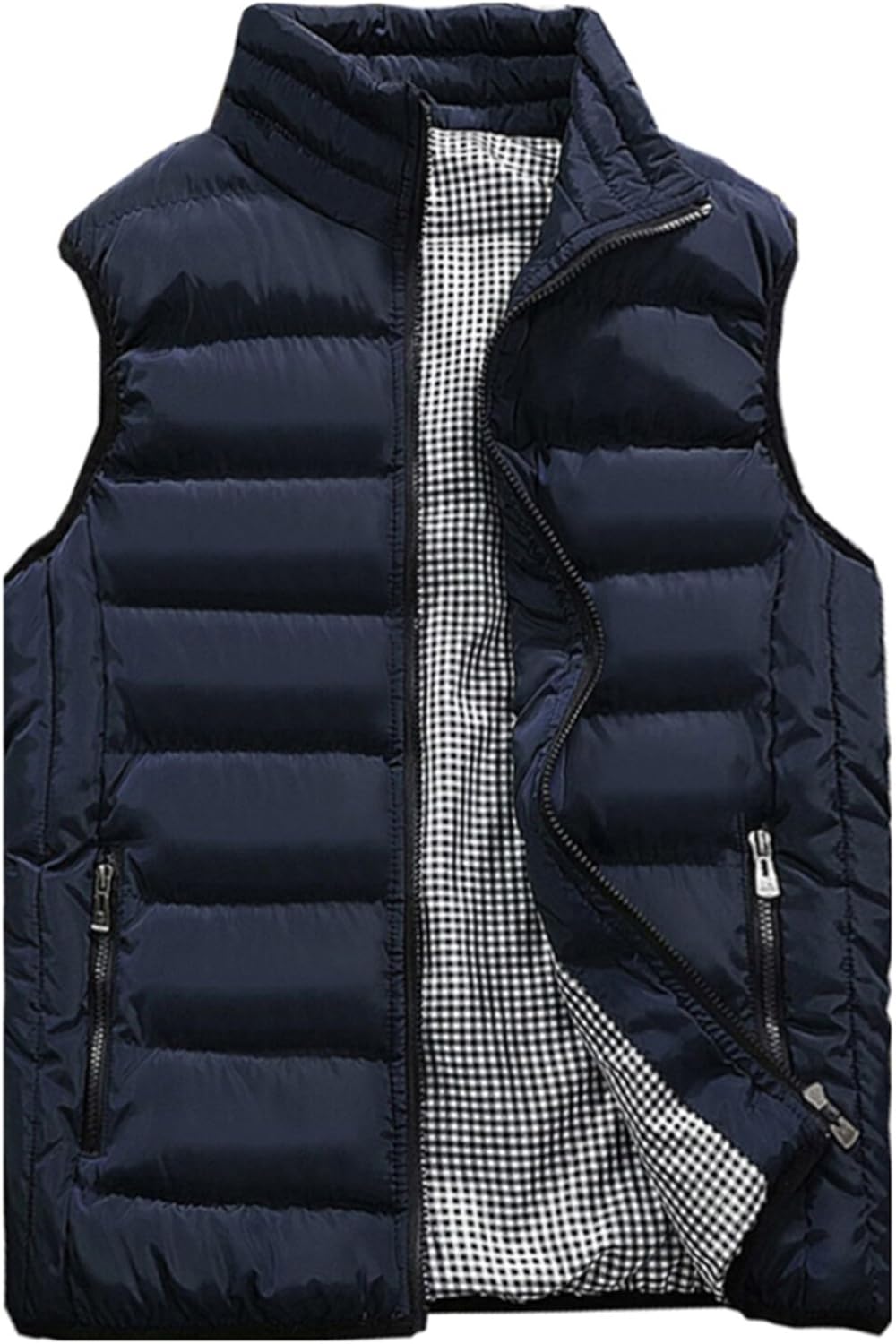 HOW’ON Men’s Outdoor Casual Classic Quilted Vest Stand Collar Warm Puffer Vest Sleeveless Jacket Coat
