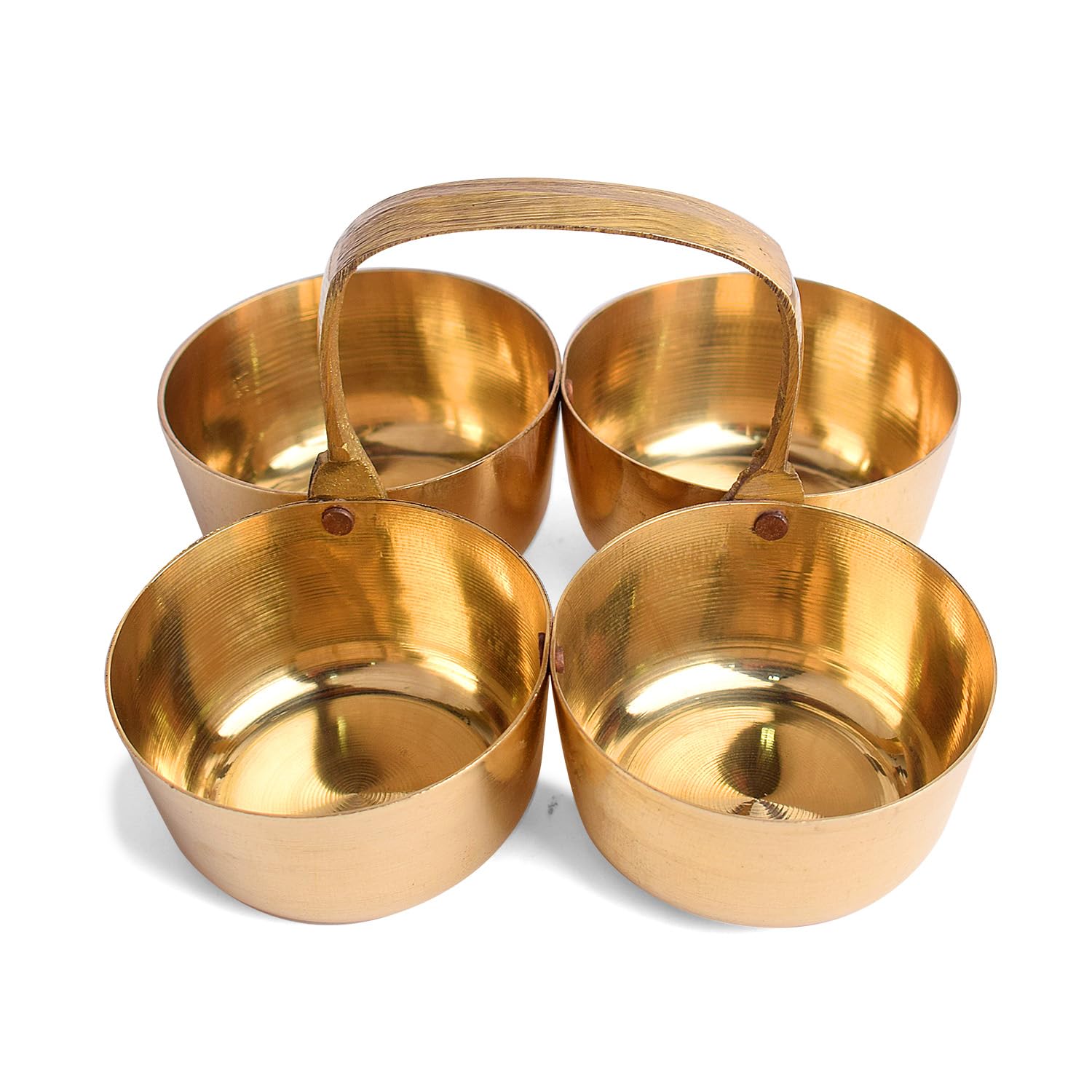 Satvik Pure Brass Chomukh Katori with Four Attached Bowls, Chopda for Mandir Pooja with Kumkum, Chawal, Sindoor, and Mishri Holder-image-13