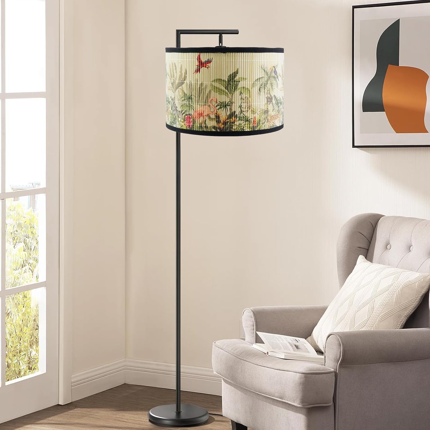 Drum Lampshade Bird Pattern Chandelier Lamp Shade Removable Lamp Cover 11.81"×11.81"×7.87” Pleated Light Cover E27 Bedside Desktop Lampshade for Table/Floor Lamp (Pattern 2)
