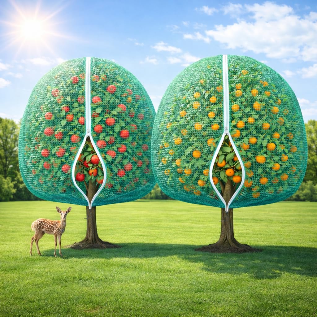 Photo 1 of 2 Pack Fruit Tree Shade Netting with Zipper & Drawstring, 50% Sunblock Shade Net for Fruit Trees, 7.5 × 7.4 Ft Breathable Mesh Plant Cover for Sun Protection in Garden, Orchard & Backyard