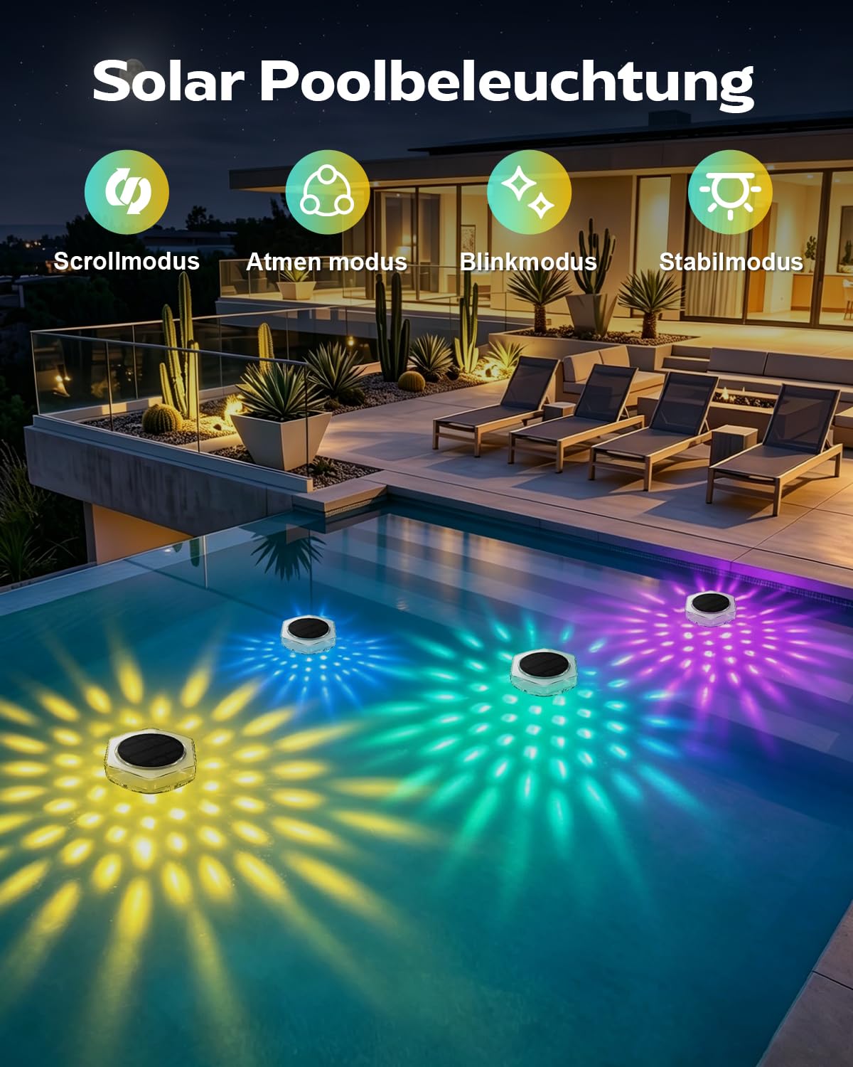 2 Stück Solar Poolbeleuchtung,RGB, Helligkeitsstufen,Timer, 3 Modi, Schwimmende Pool beleuchtung Lichter,Beleuchtung und Dekoration für Badewanne, Garten, Teich, Springbrunnen und Schwimmbad