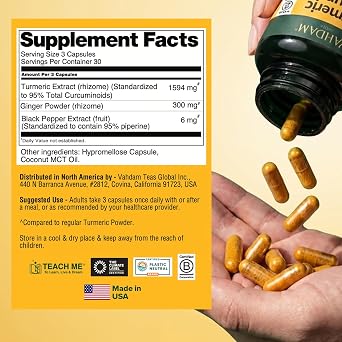VAHDAM Extra Strength Turmeric Ginger Supplement with 1500mg Curcuminoids per Serving | Added Piperine for Better Absorption | Supports Joint Health and Mobility | 90 Veg Capsules