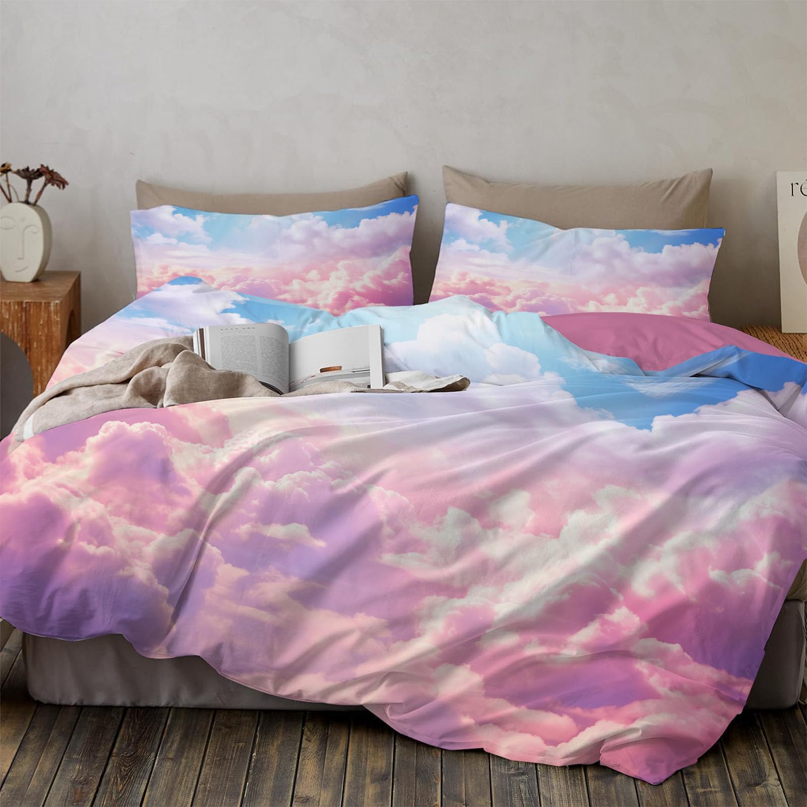 Housse de couette ciel onirique rose pour chambre adulte cocooning