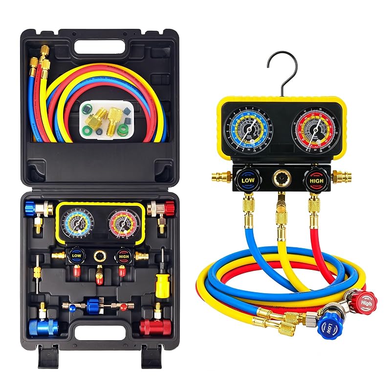 Kit Manifold de Ar-Condicionado Automotivo de 3 Vias BACOENG para R1234yf e R134a com Mangueiras de 1,52 m