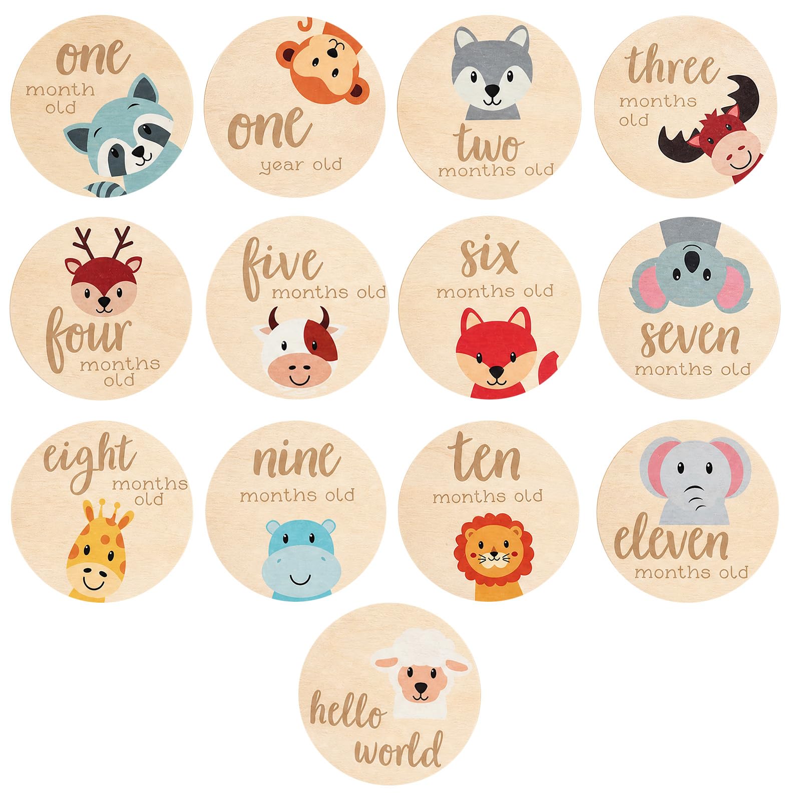 13 Pcs Wooden Baby Milestone Cards, 0-12 Months Wooden Baby Cards