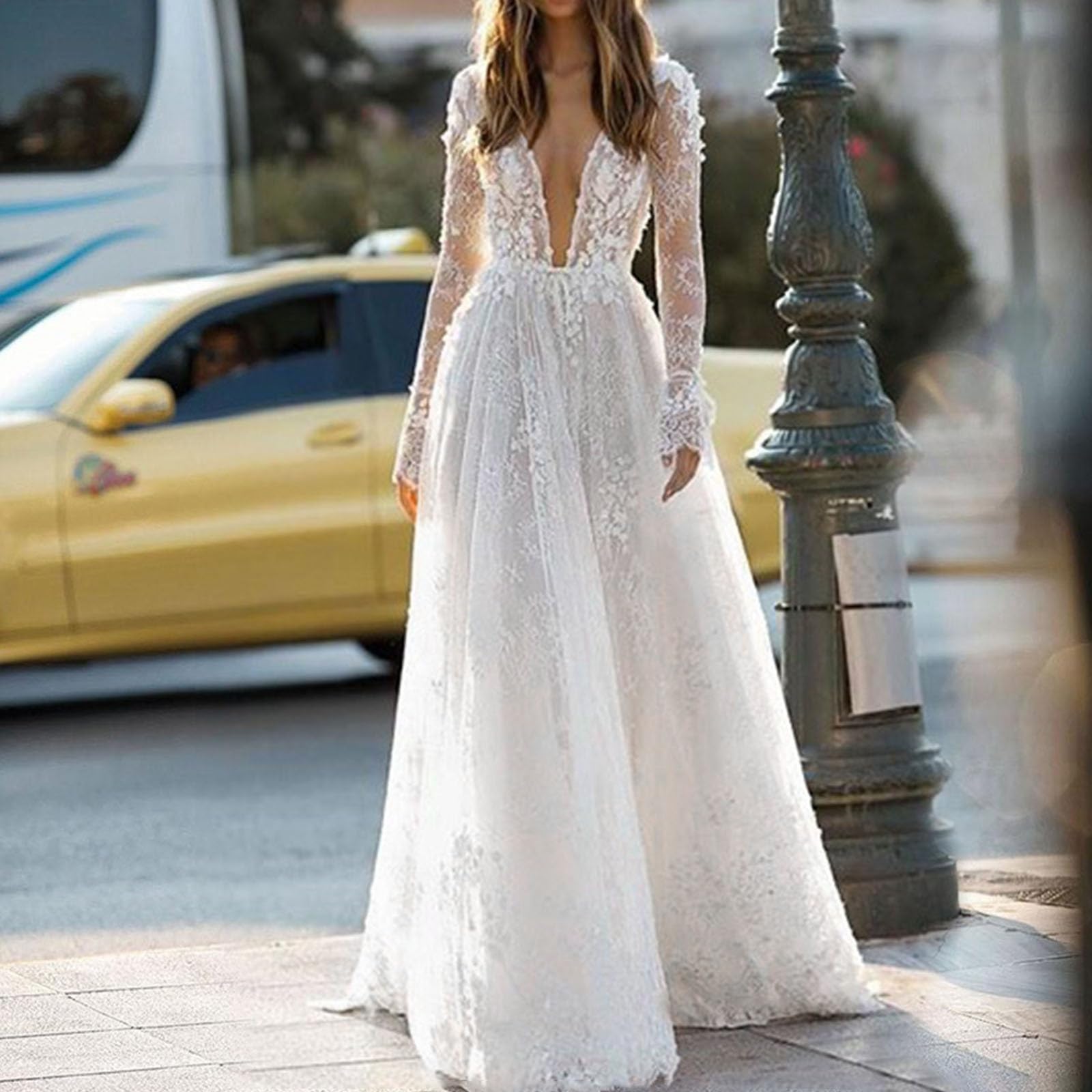 Générique Robe Ete Femme Chic et Elegantde mariée pour Femme Sexy en Dentelle Coupe Basse à Manches Longues Robe Ete Femme Chic et Elegantde Vacances Robe Ete Femme Chic et Elegantde dîner Robe