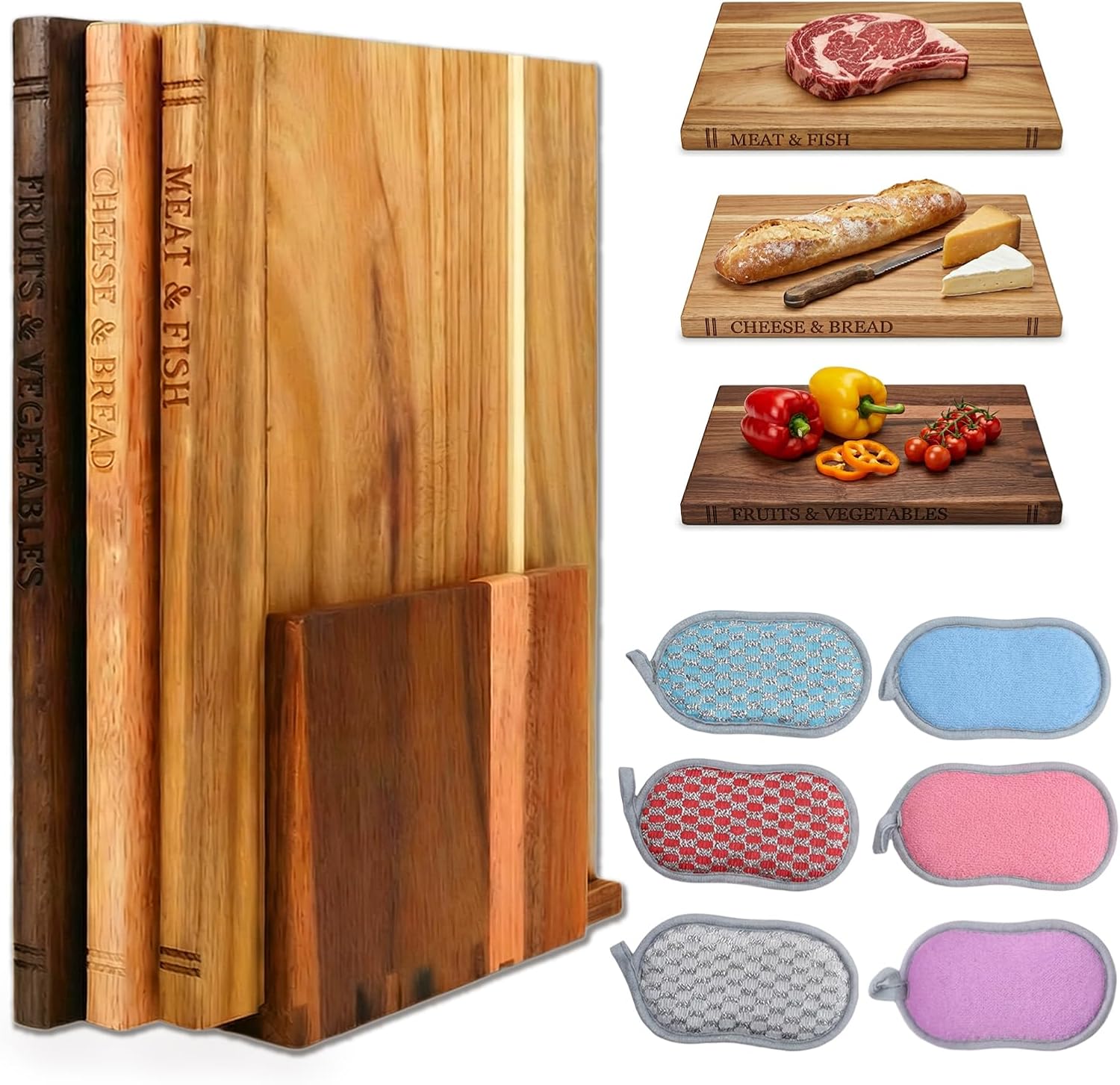 Solid Acacia Wooden Cutting Boards That Look Like Books, Decorative Book Shaped Cutting Board Library Set for Kitchen, Unique Gift for Book Lovers & Home Cooks (Mixed color 4)