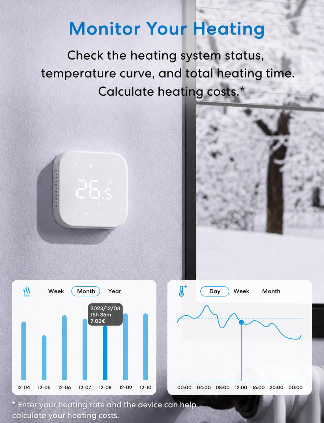 Meross Smart Thermostat für wassergeführte Fußbodenheizung Heizen & Kühlen Weiß