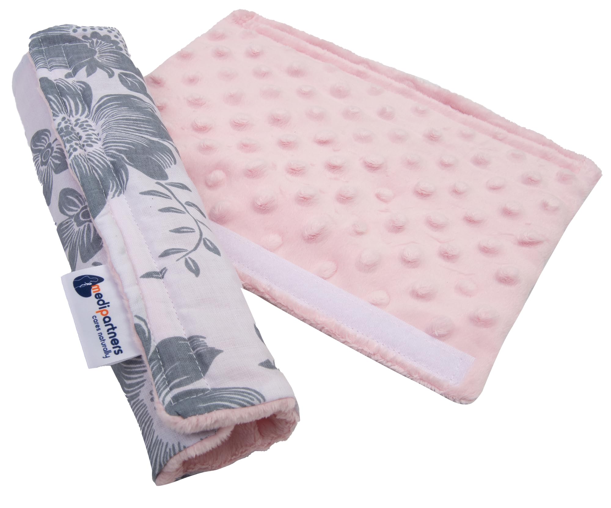 Medi Partners Seat Belt Pad for Car 17x22cm Baby 100% Cotton Double-Sided Car Seat Belt Protector Sports Car Scrubbing (Berry with Pink Plush)
