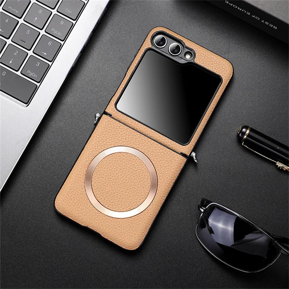 Etui z ładowaniem bezprzewodowym do Samsunga Galaxy Z Flip 7, Flip6, Flip5, Flip4, magnetyczne, khaki, do Galaxy Z Flip 7