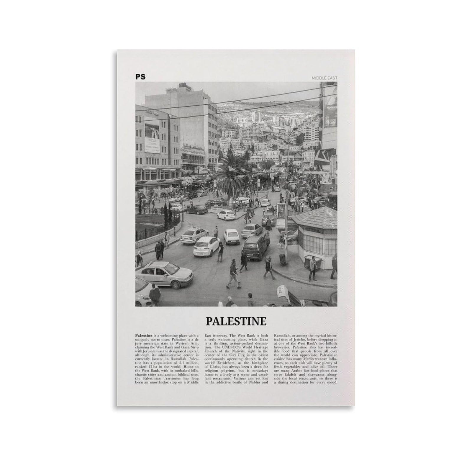 LZTEN Palestine Print Black And White Street, Palestine Wall Art, Palestine Poster, Palestine Photo Canvas Wall Art Poster Unframed 12x18inch