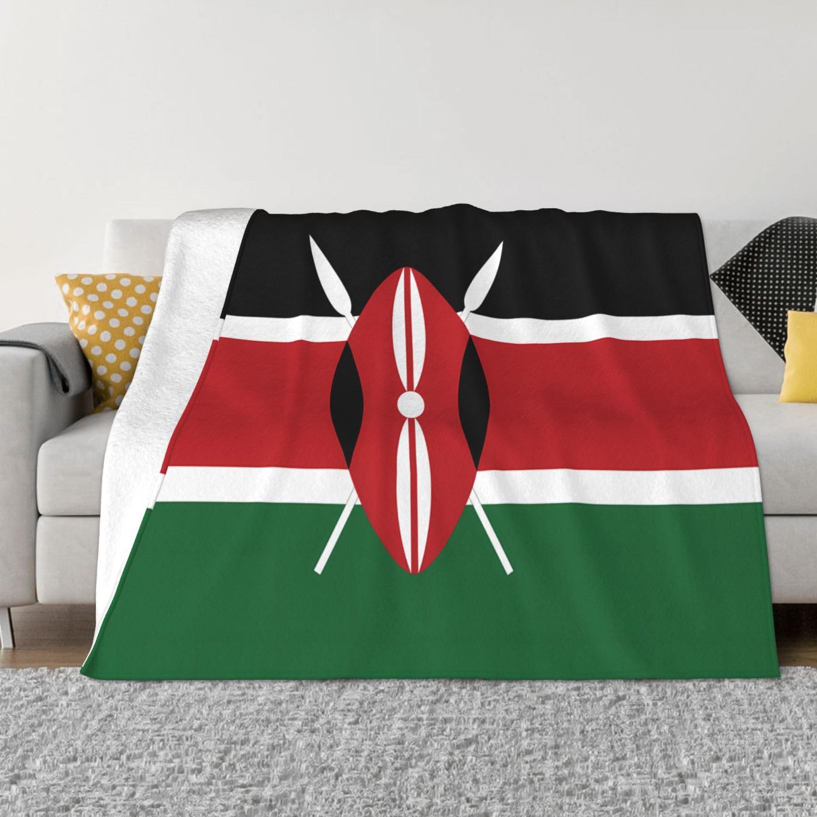 BOAXXL 50"x40" Micro Fleece Blanket Flannel Throw for Home, Sofa, Travel, Foldable Winter Flag of Kenya Print Blanket