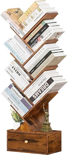 Miniatura 7 de Estantería de árbol de 8 niveles con cajón, estantería de madera de pie para espacios estrechos, estantes organizadores de almacenamiento para