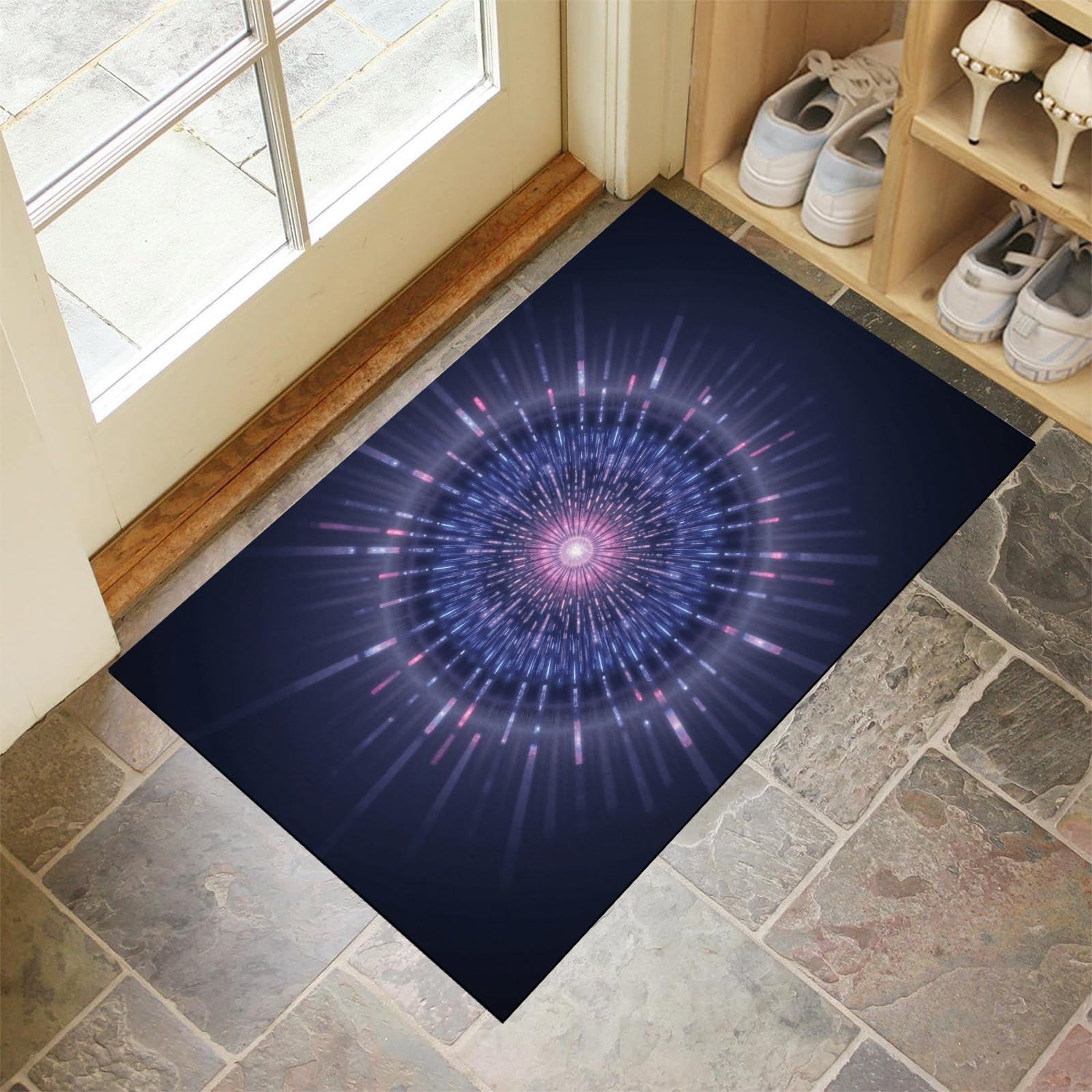 Tapis de Noël Antidérapant Violet | Grand Paillasson Futuriste 50x80