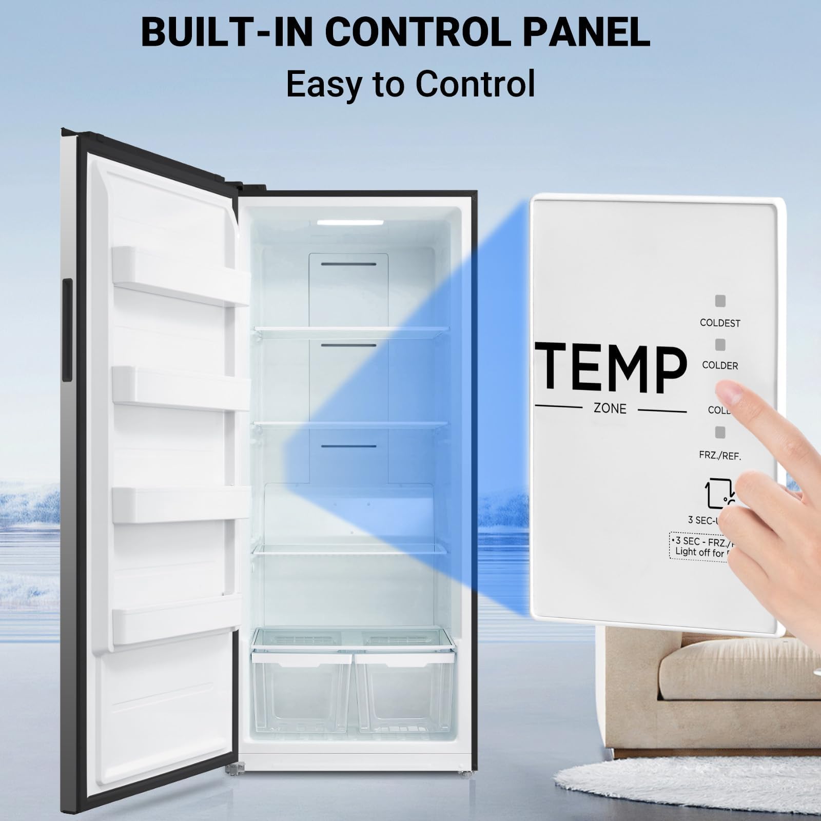 21 Cu.Ft Upright Freezer, Freezer Upright With LED Light Convertible Refrigerator Freezer Stainless Steel, Frost Free For Garage, Kitchen, Home Use(Left Hinge) on Fridge.com - View 4