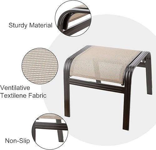 Miniatura 4 de Reposapiés de metal para exteriores, muebles otomanos para exteriores, reposapiés, juego de 2 asientos pequeños para jardín, balcón, césped, 22 x 20