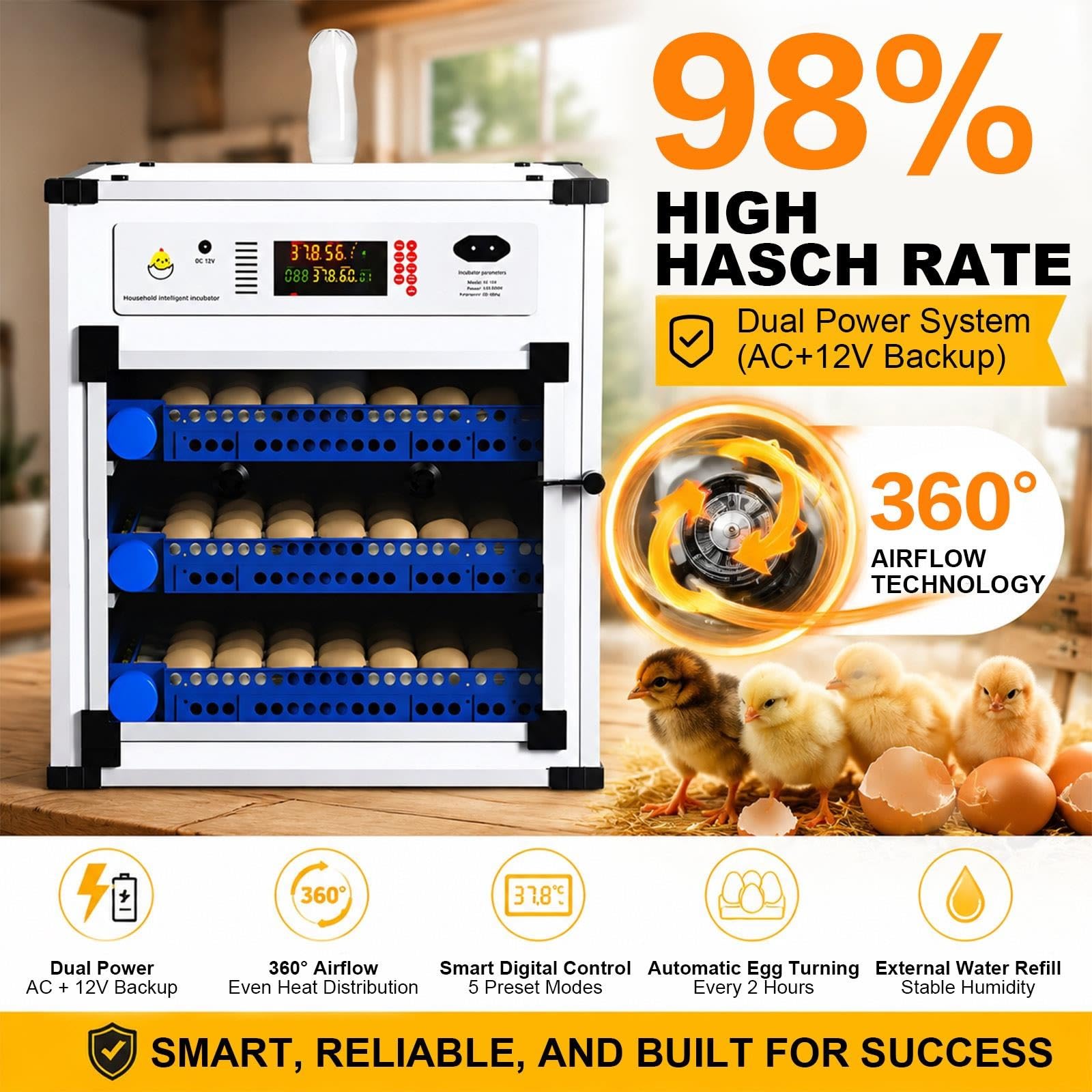 Incubatrice Doppia Alimentazione, Intelligente ad Alto Tasso