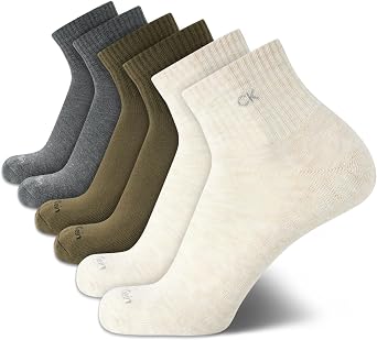Calvin Klein Mens 6 Pack Quarter Cushioned Mini Crew Athletic Socks