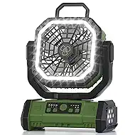 Honesorn Portable Rechargeable Fan 20000mAh, Camping Fan with LED Light & Remote, USB C Cordless Battery Powered, 4 Speeds Timer Hanging Hook for Travel Tent Outdoor Essentials - Green