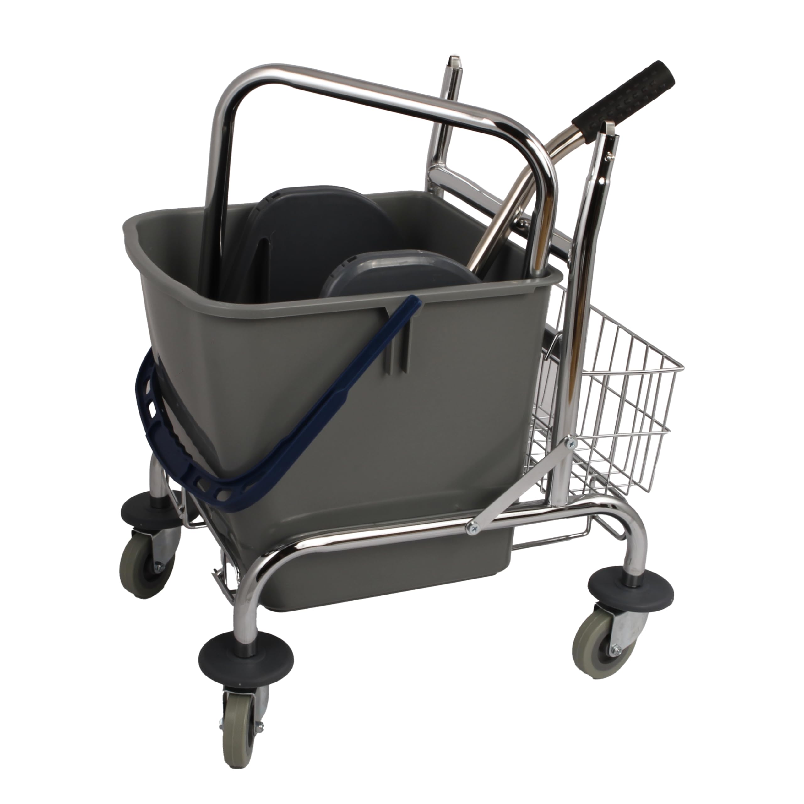 Cubo de Cromo con Asa Extraíble, Carrito de Limpieza de 27 L | Cesta de almacenamiento espaciosa, diseño compacto ahorra espacio, incluye ruedas y medidas de 32 x 32 x 36 cm