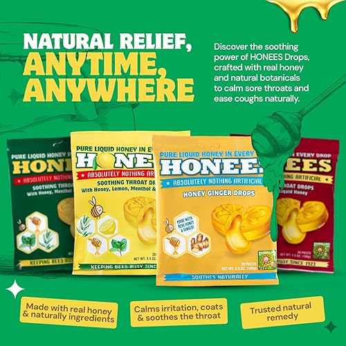 Miniatura 31 de Honees Gotas rellenas de miel, gotas de miel para la tos con miel real, alivio natural del dolor de garganta, pastillas para capa de garganta