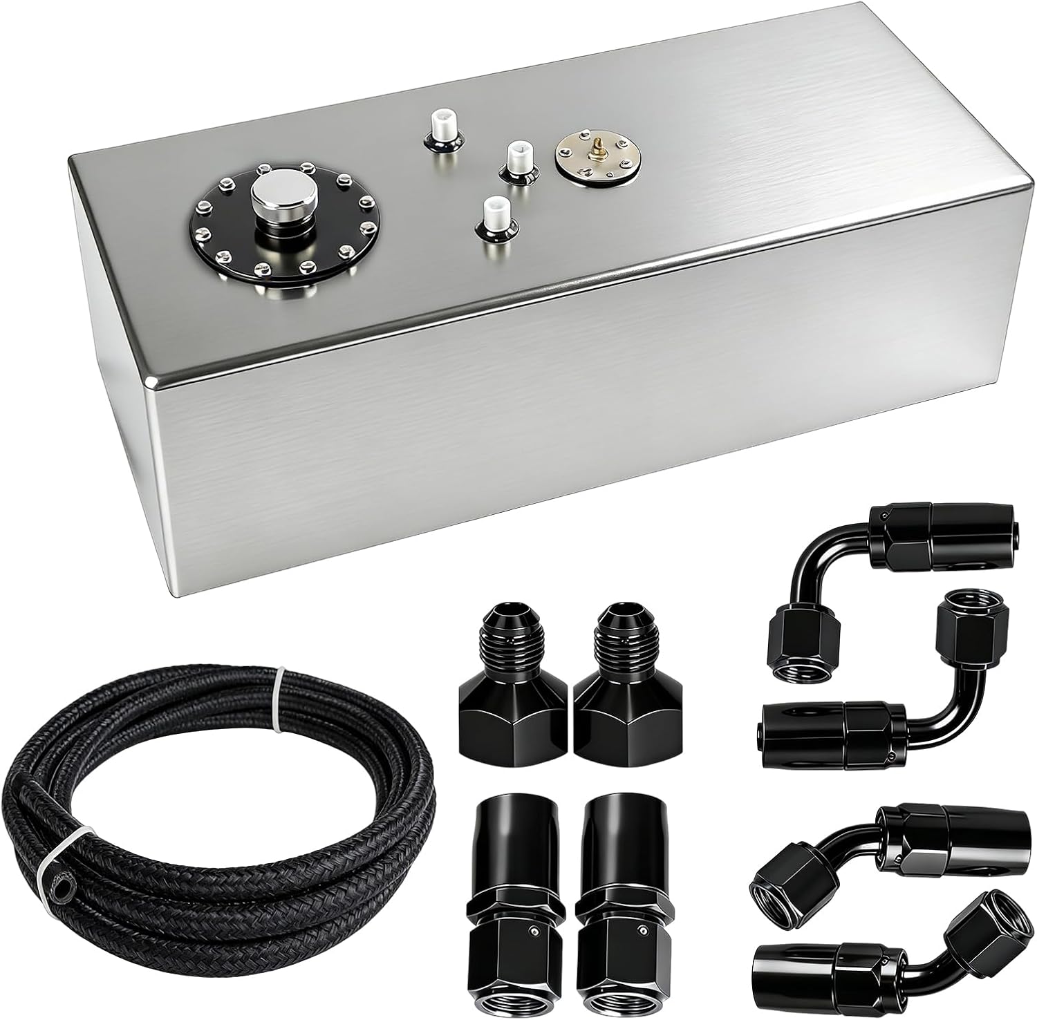 15 Gallon Fuel Cell with Cap Level Sender 12FT Oil Feed Line Street Drift Aluminum Silver
