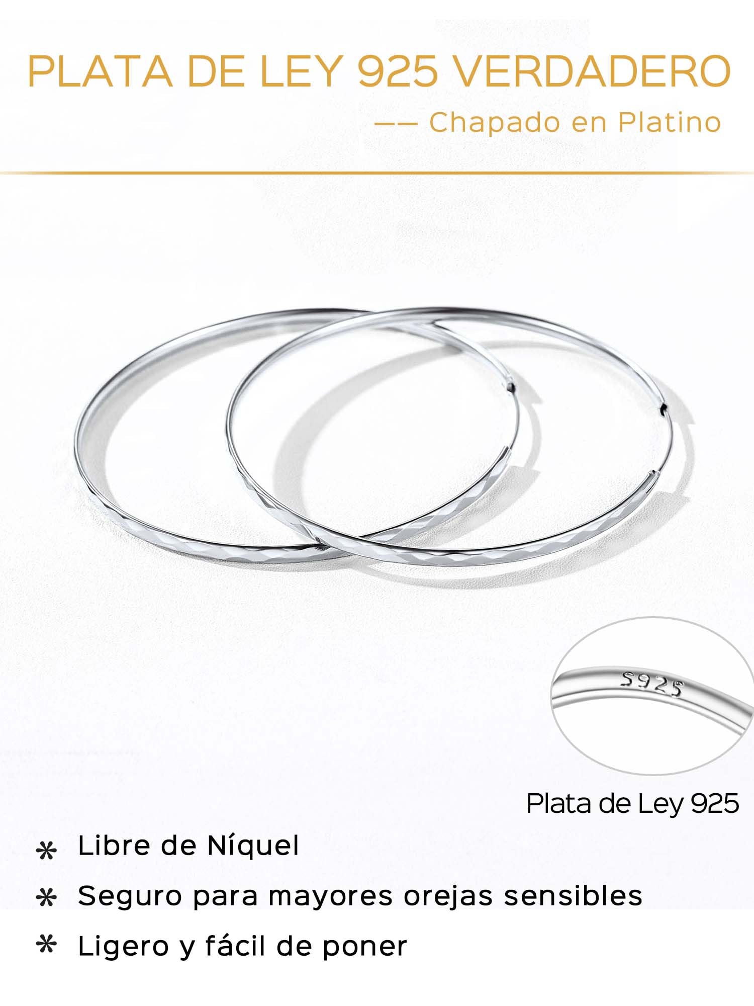 ChicSilver Pendientes Aros Mujer Plata de Ley 925 Pendientes Finos Pequeños Medianos Grandes 30/50/70 MM Pendientes Hipoalergénicos Oreja Joyerías Deliciosas Madre Pareja