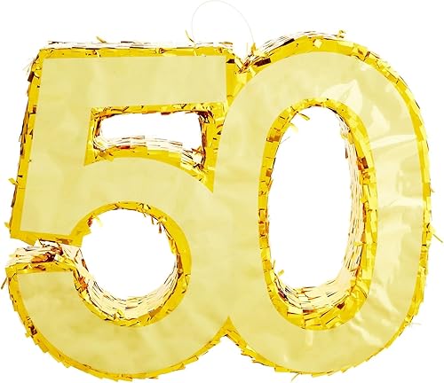Miniatura 7 de Sparkle and Bash Piñata dorada del número 50 para decoración de cumpleaños de 50 años y decoración de celebración de aniversario, piñata de